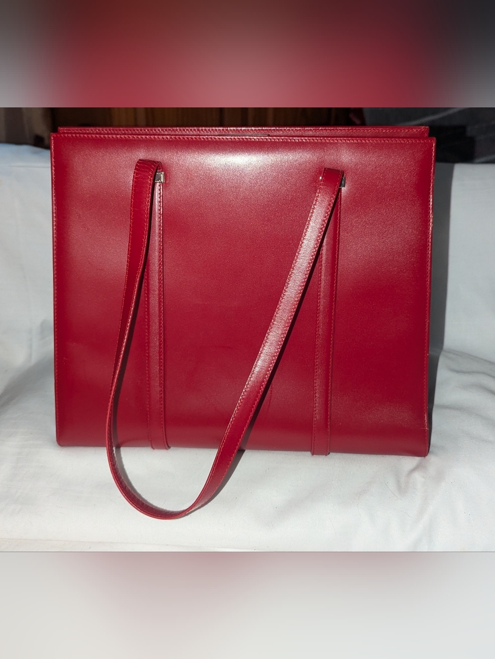 Vintage T Anthony LTD Italy Red Leather Structured Tote Bag - Picture 2 of 12